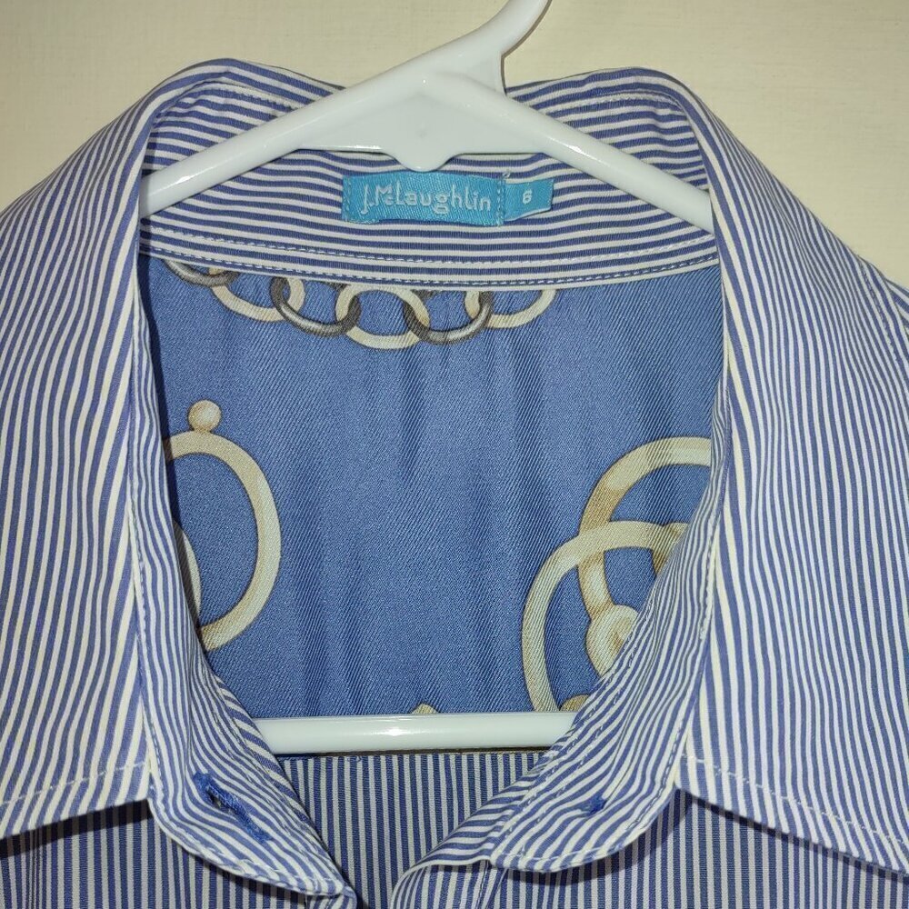 J. McLaughlin Whitney Blouse Blue Stripe 3/4 Sleeve Button Up Classic Size 6 - Picture 7 of 8